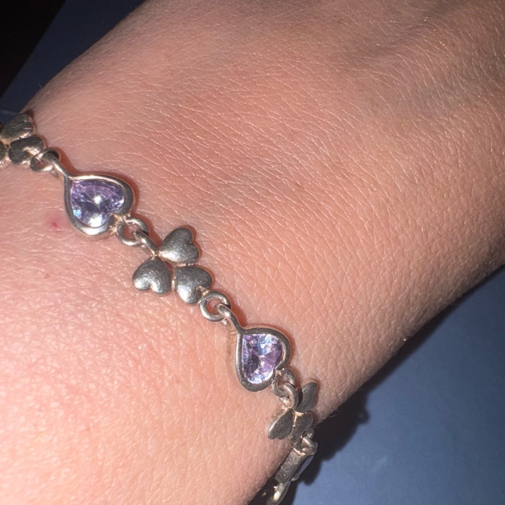 Sterling Silver 925  VTG  heart shaped bezel cut CZ  Tennis Bracelet 7.50 in